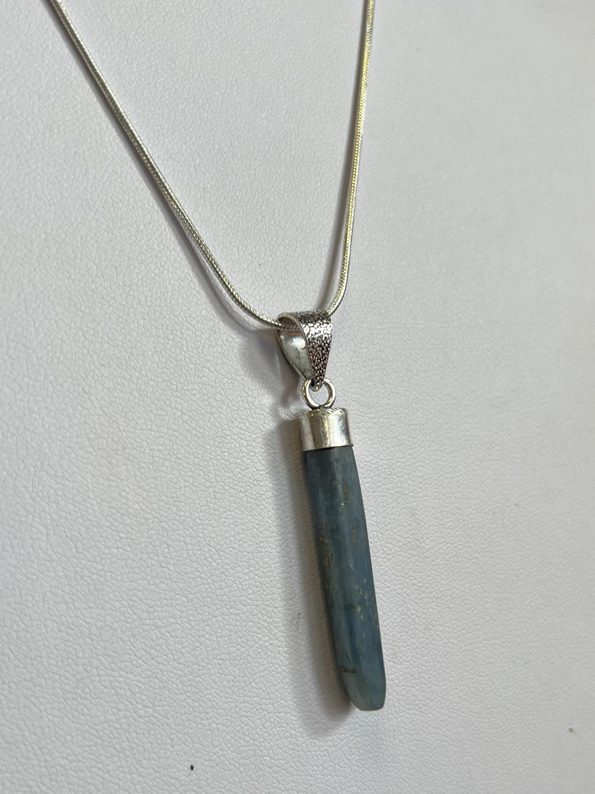 Raw kyanite on silver placed necklace