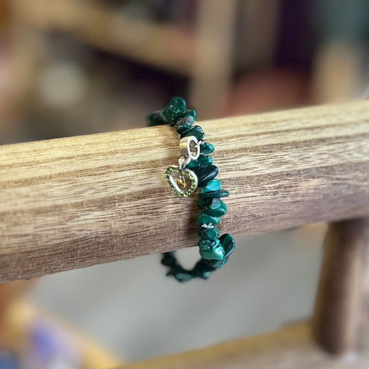 Malachite Heart Charm Bracelet