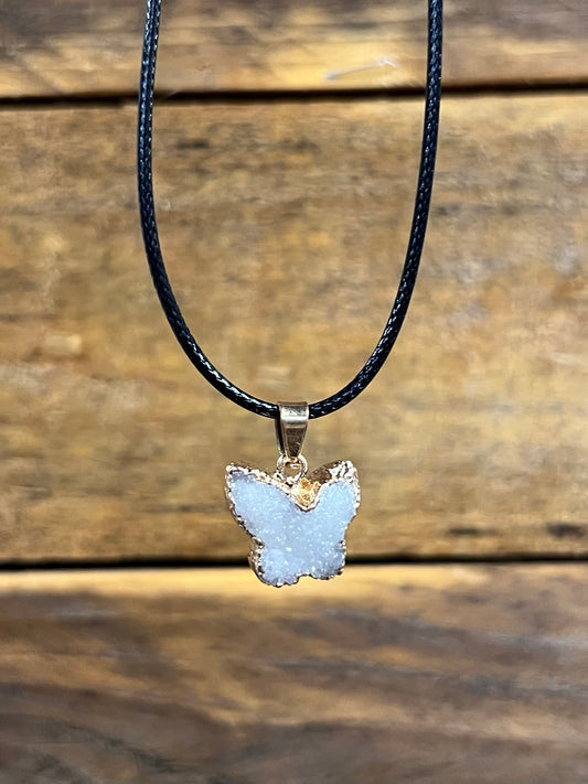 Aura Druzy Agate Butterfly Pendant Necklace