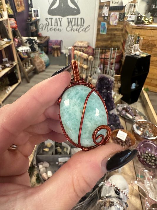 Amazonite Wire  Wrapped Pendant