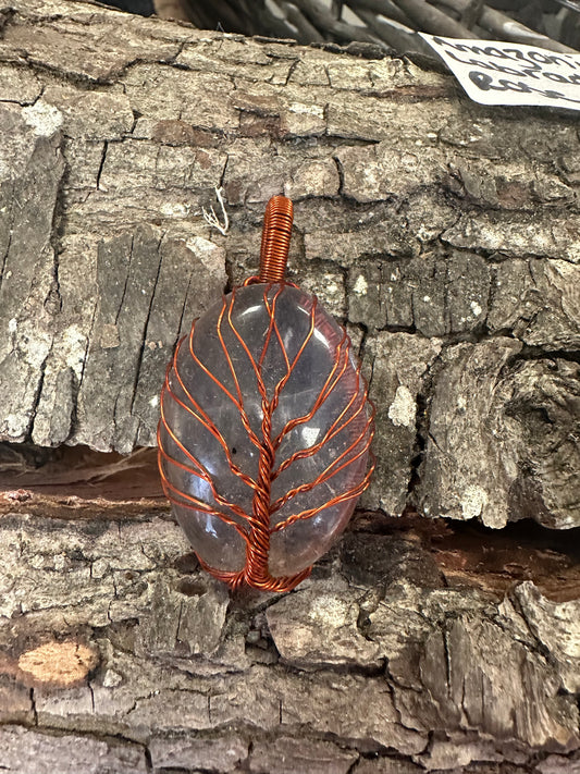 Pale Rose Quartz Tree of life Wire Wrapped Pendant