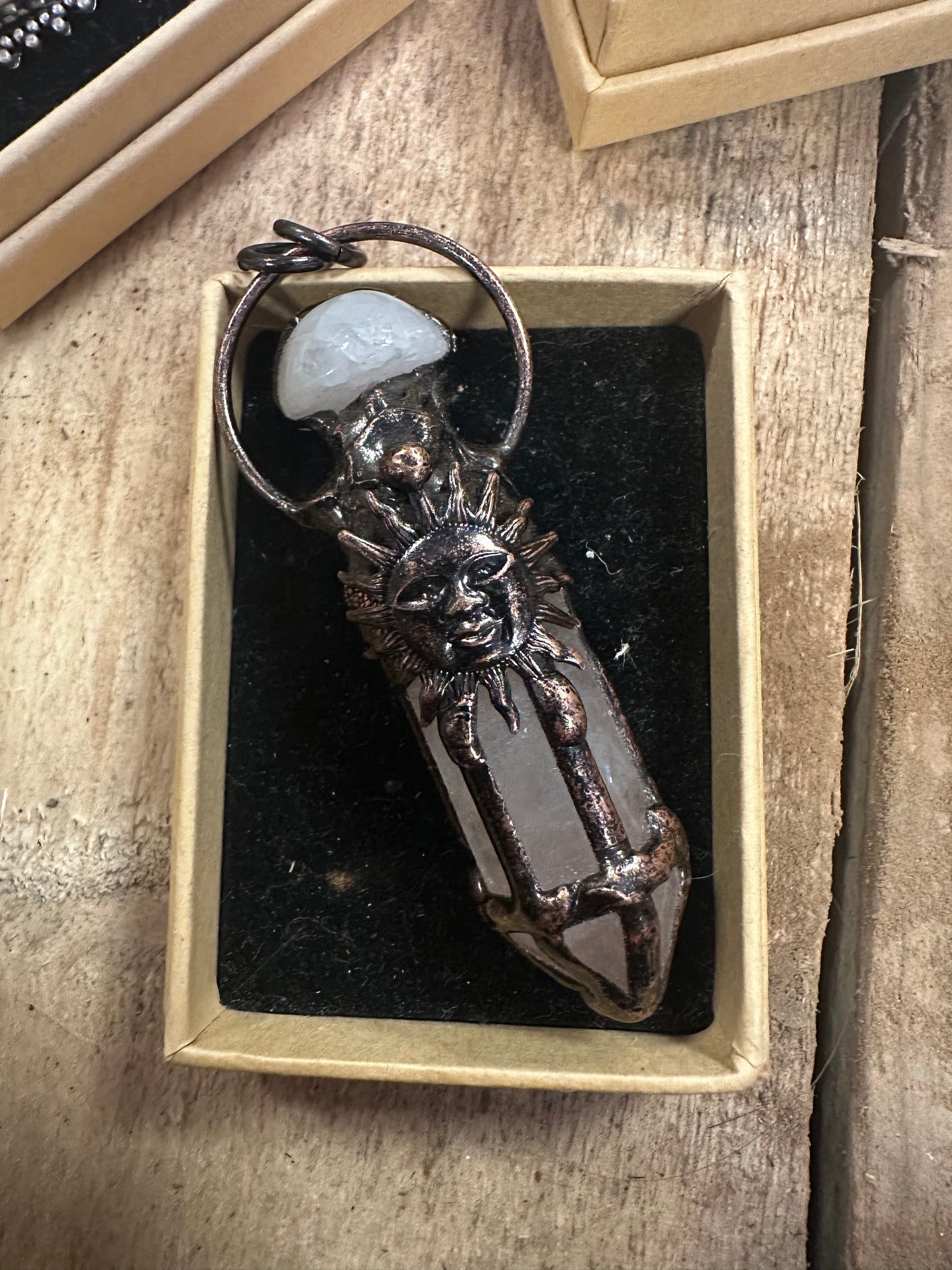 Clear Quartz & Agate Moon Copper-nickel pendant