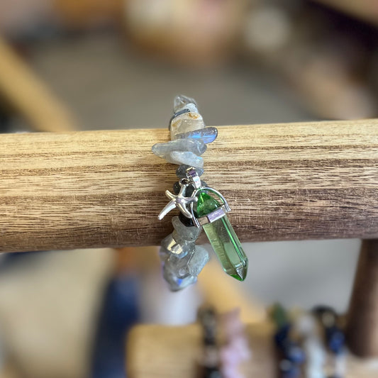 Labradorite and Green Quartz Charm Bracelet