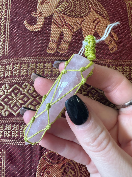 Macrame Rose Quartz Pendant