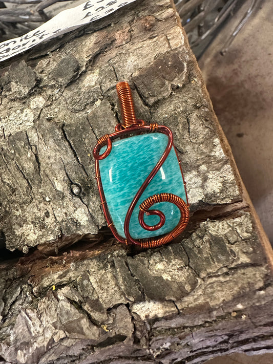 Amazonite wire wrapped pendant