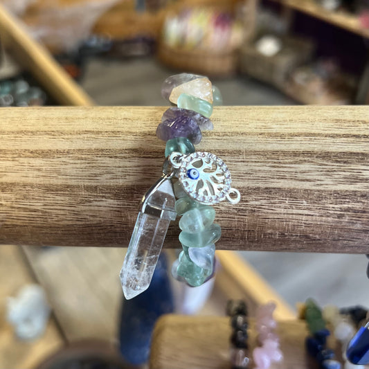 Fluorite and Clear Quartz Charm Bracelet