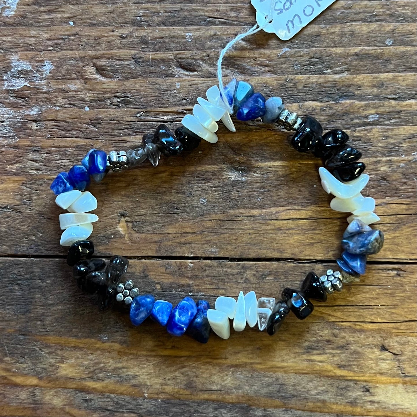 Sodalite, Smoky Quartz, Pearl Flower Charm Bracelet (small chip)