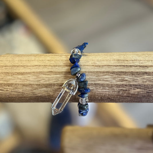 Lapis Lazuli and Clear Quartz Charm Bracelet