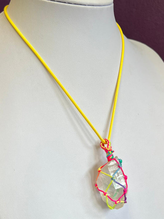 Rough Clear Quartz Macrame Necklace