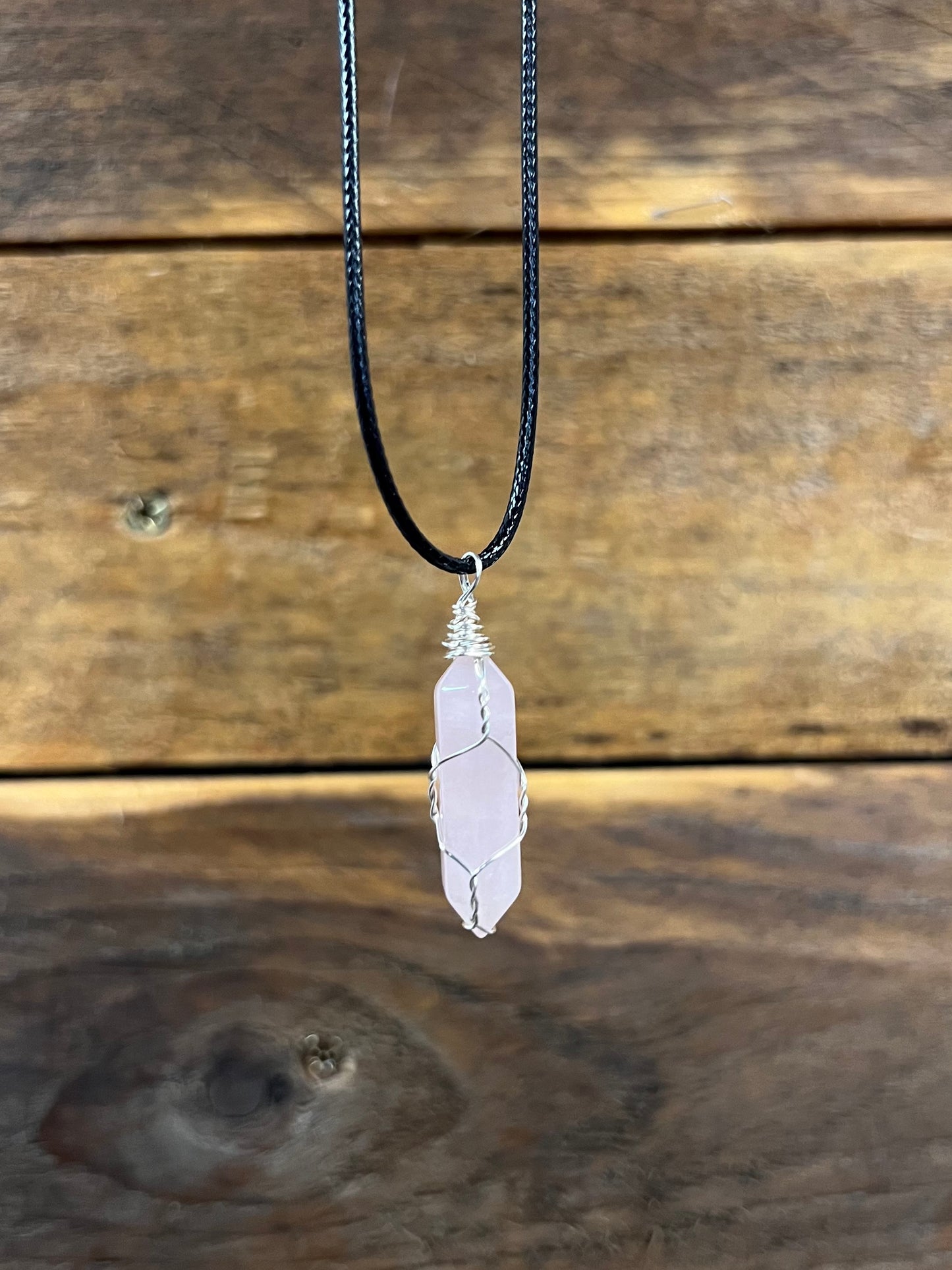 Rose Quartz Silver Wire Wrapped Pendant Necklace