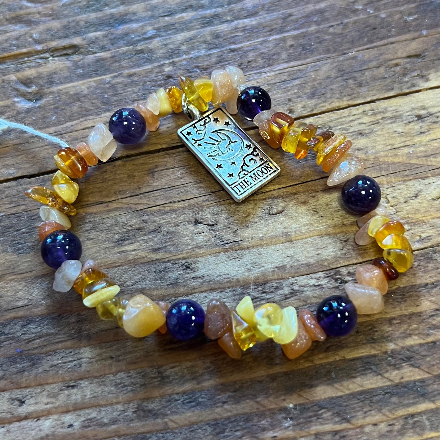 Amethyst, Amber, Orange Aventurine Charm Bracelet (small chip)