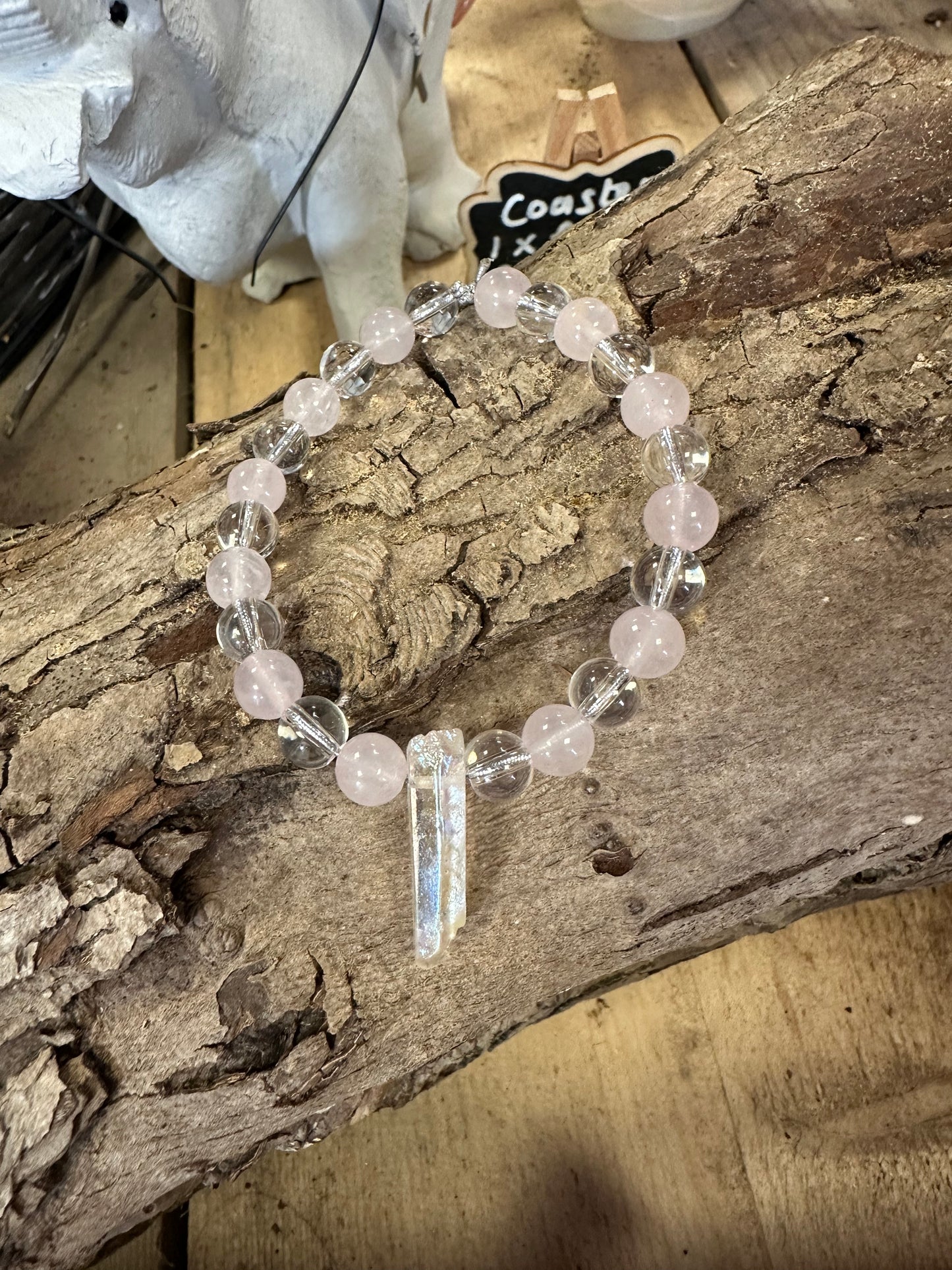 Rose, Clear & Aura Quartz bracelet