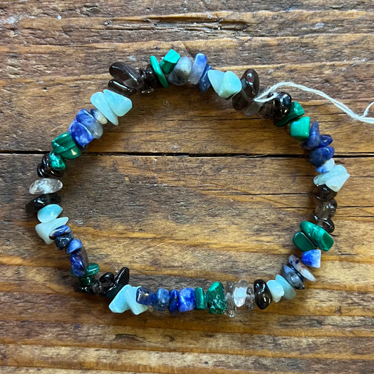 Malachite, Sodalite, Amazonite, Smoky Quartz Bracelet (small chip)