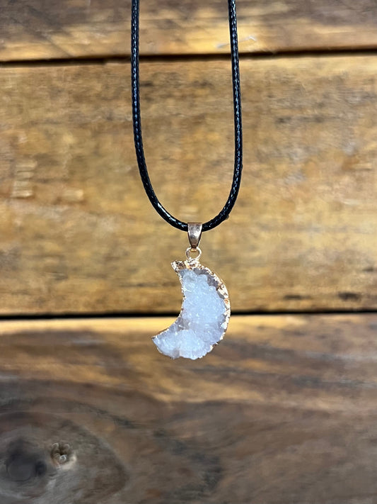 Aura Druzy Agate Moon Pendant Necklace