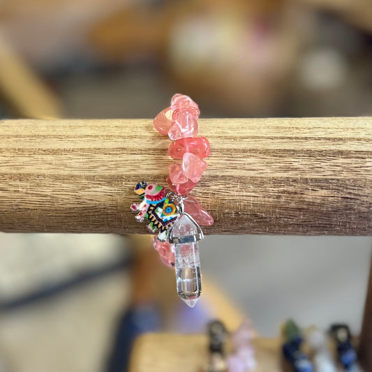 Cherry and Clear Quartz Charm Bracelet