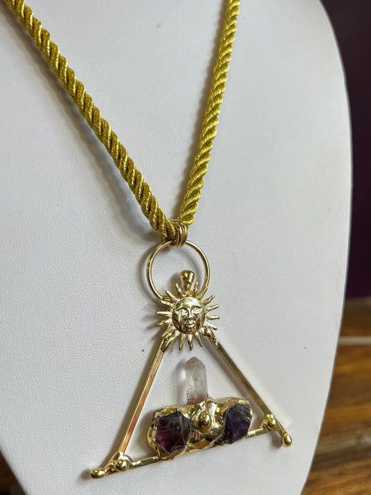 Clear Quartz & Amethyst Moon Pyrami