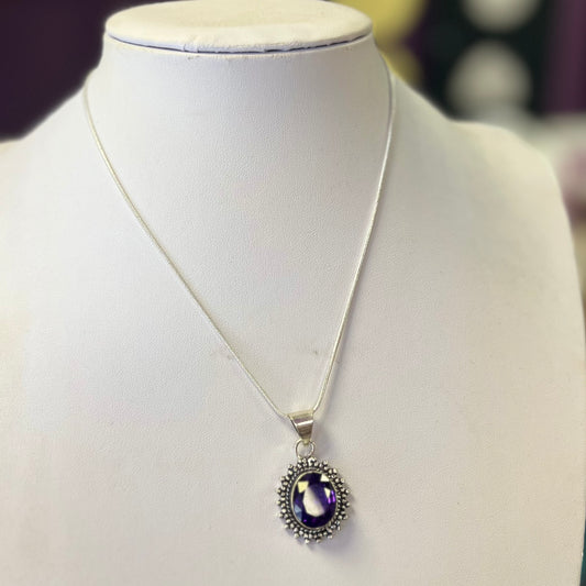 High Grade Amethyst and Silver Necklace