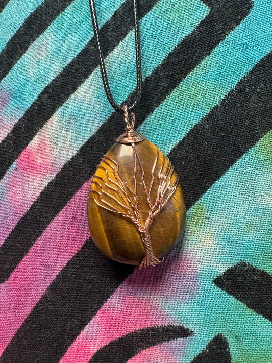 Tigers eye tree of life pendant