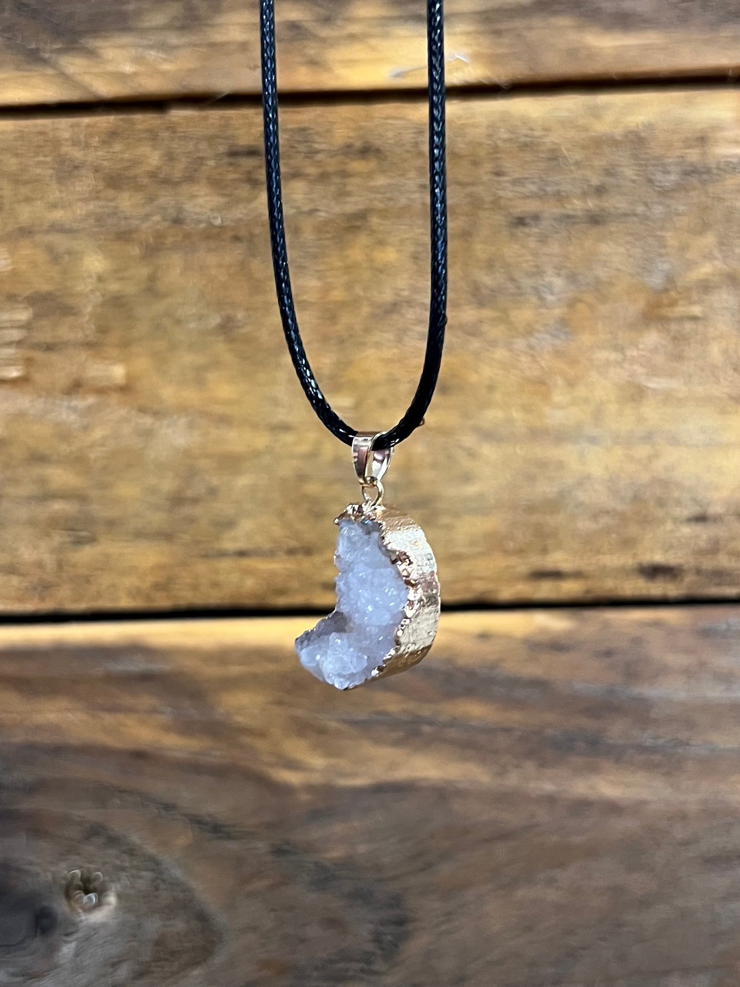 Aura Druzy Agate Moon Pendant Necklace