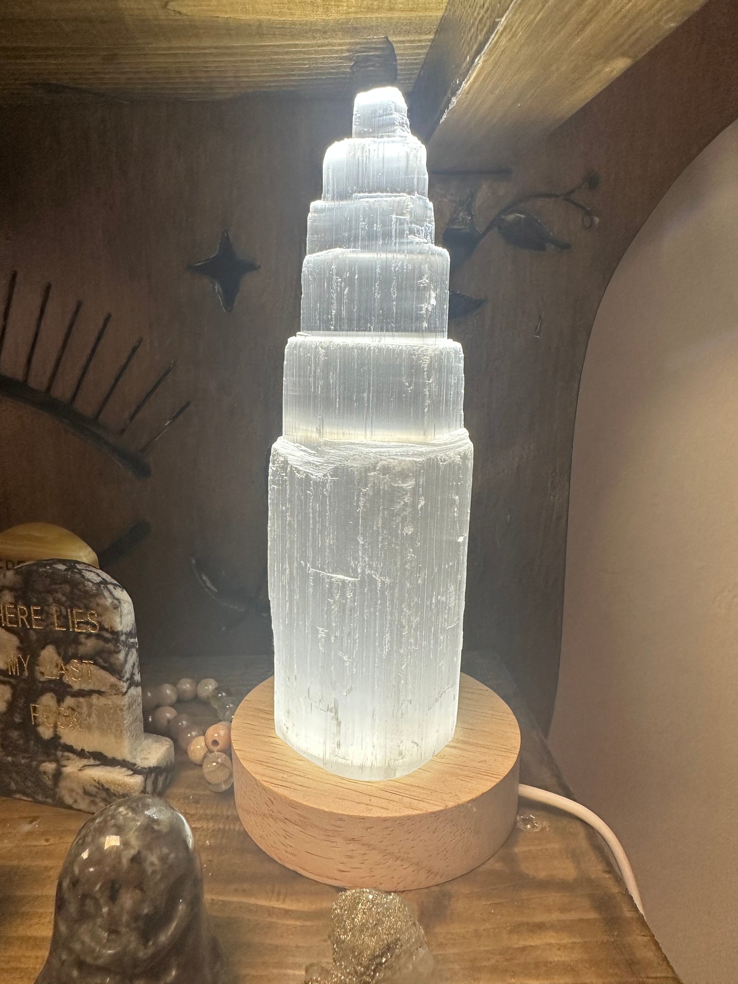 15cm Selenite Tower with led light base