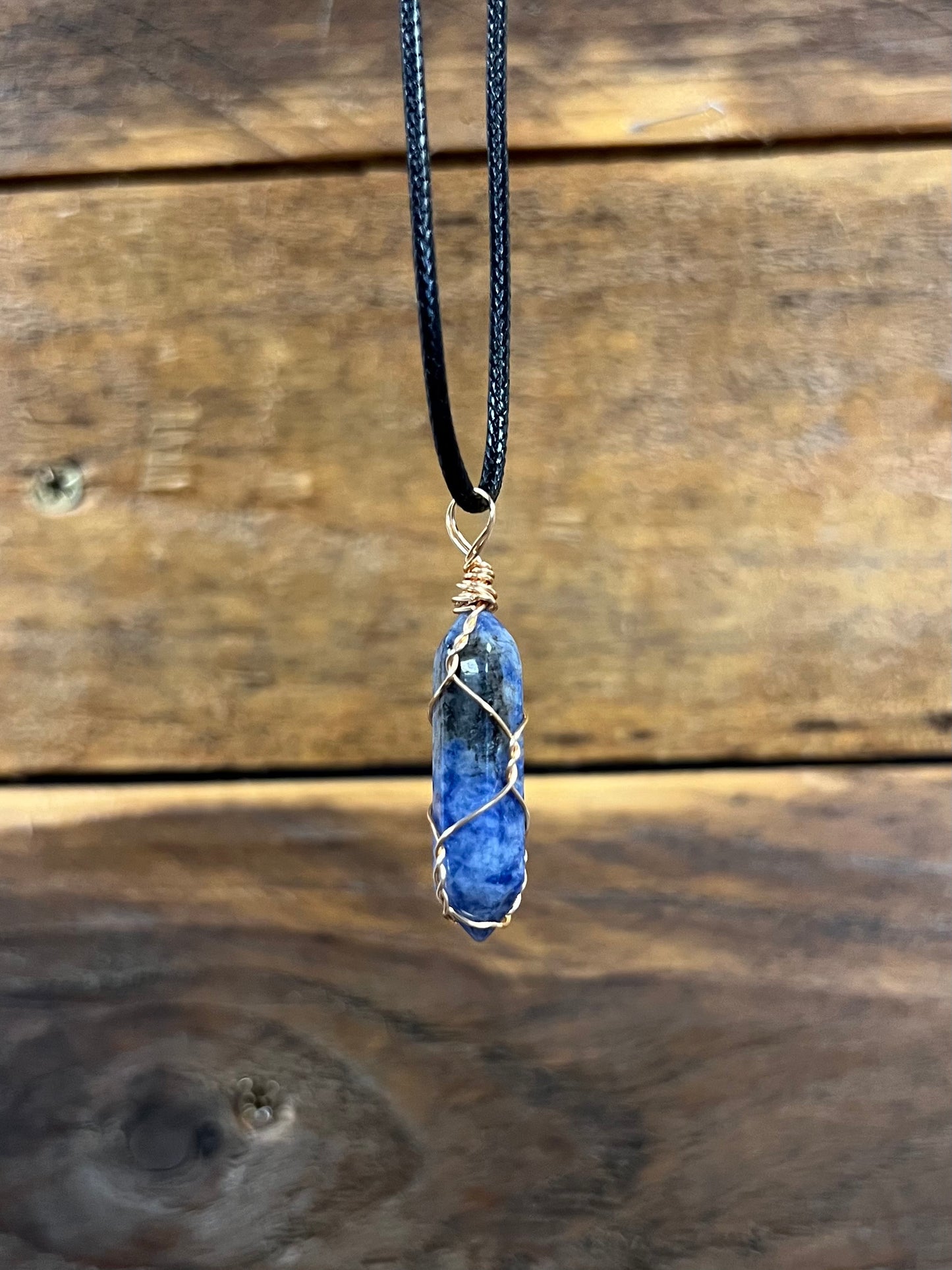 Sodalite Copper Wire Wrapped Pendant Necklace