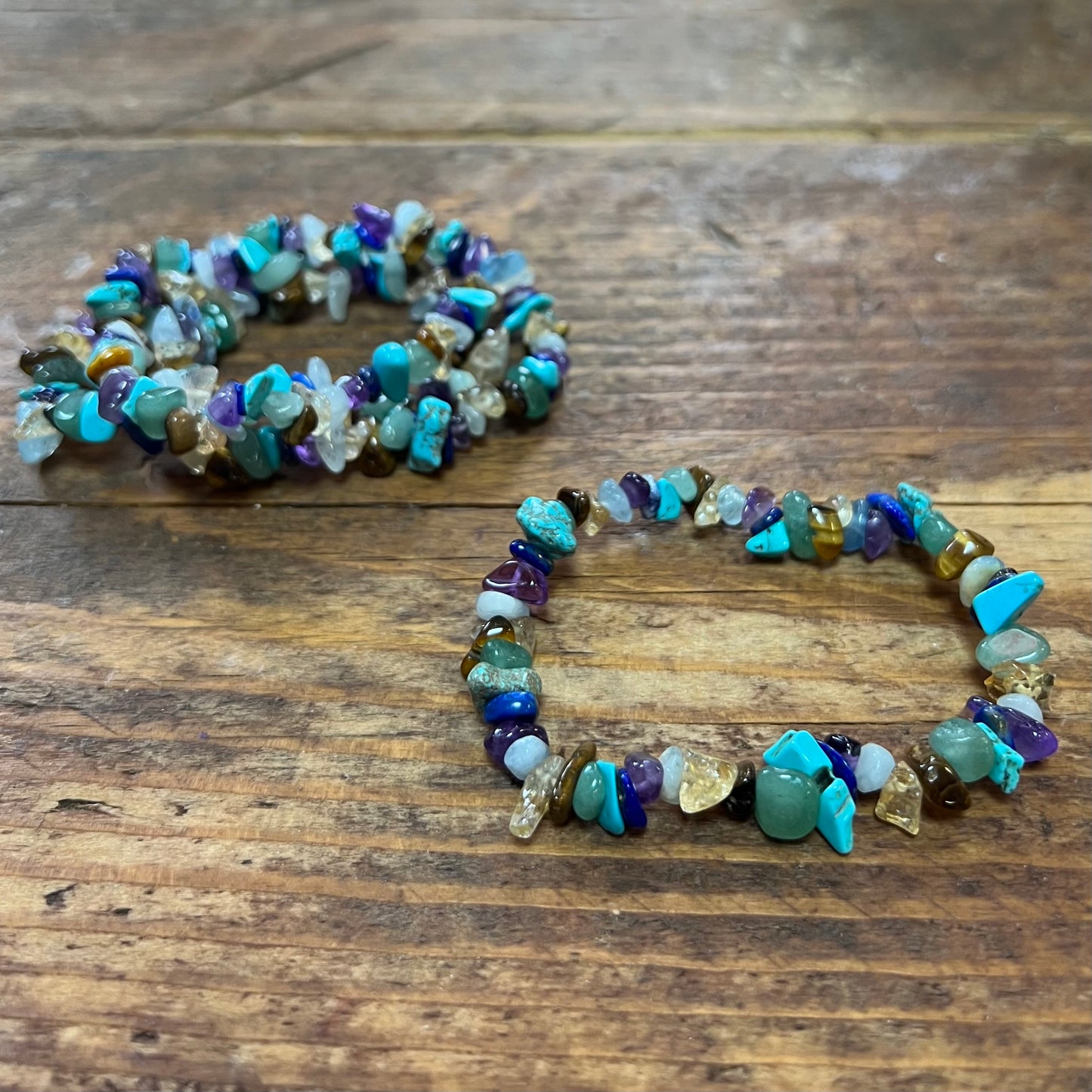 Amethyst/Aquamarine/Tigers Eye/Lapis Lazuli/Aventurine/Citrine/Blue Howlite Bracelet (small chip)