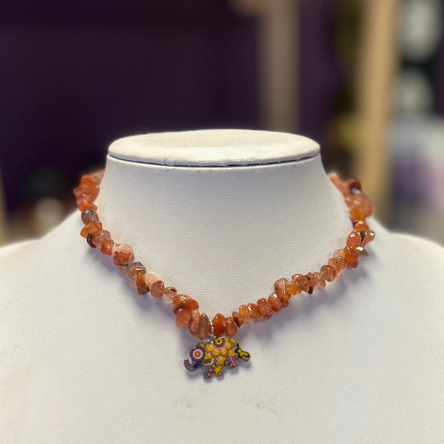 Carnelian Choker Necklace with elephant charm