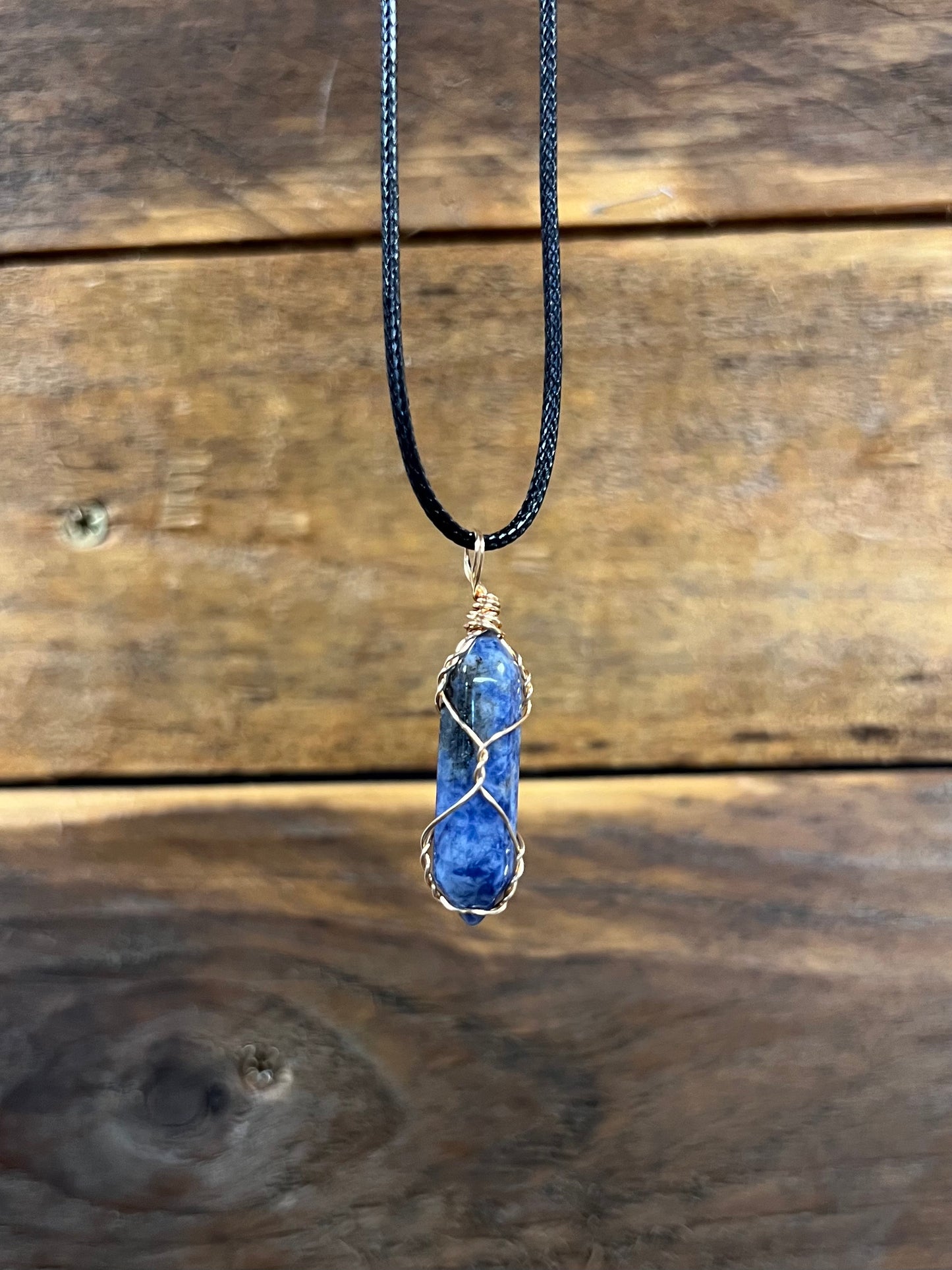 Sodalite Copper Wire Wrapped Pendant Necklace