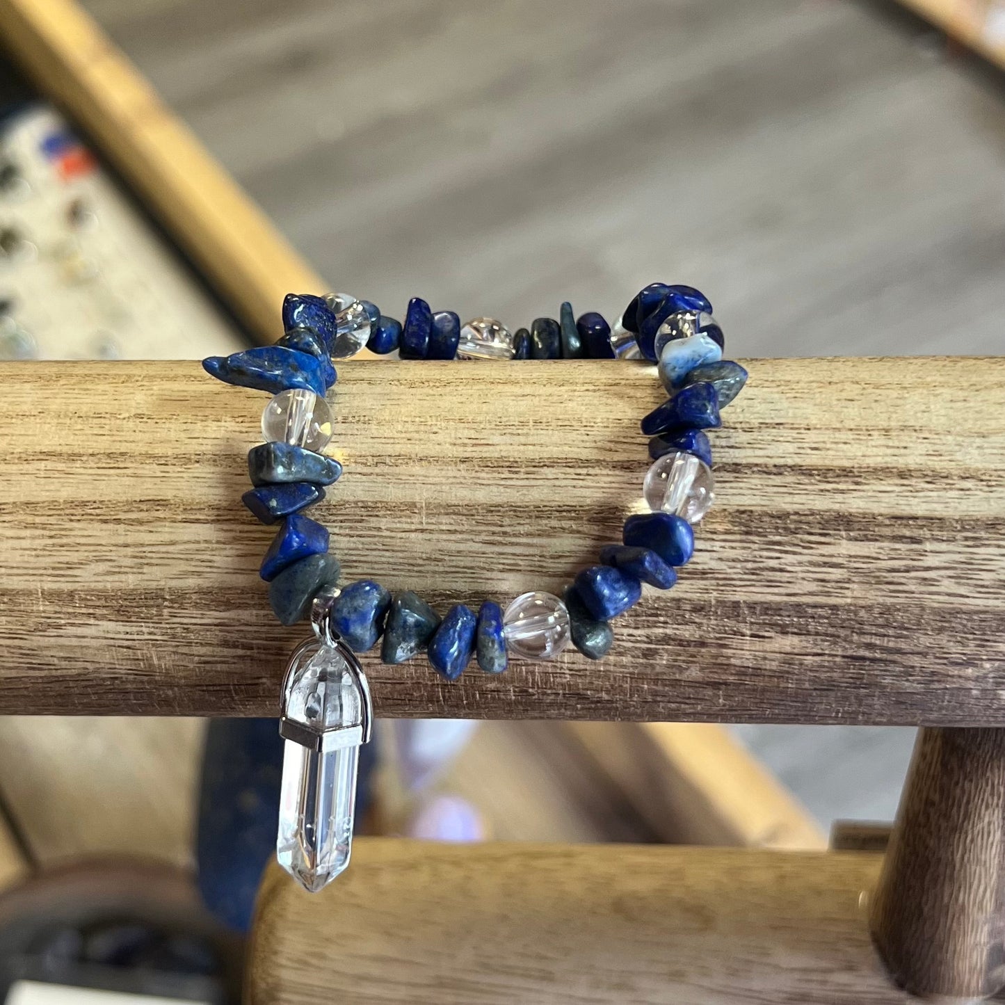 Lapis Lazuli and Clear Quartz Charm Bracelet