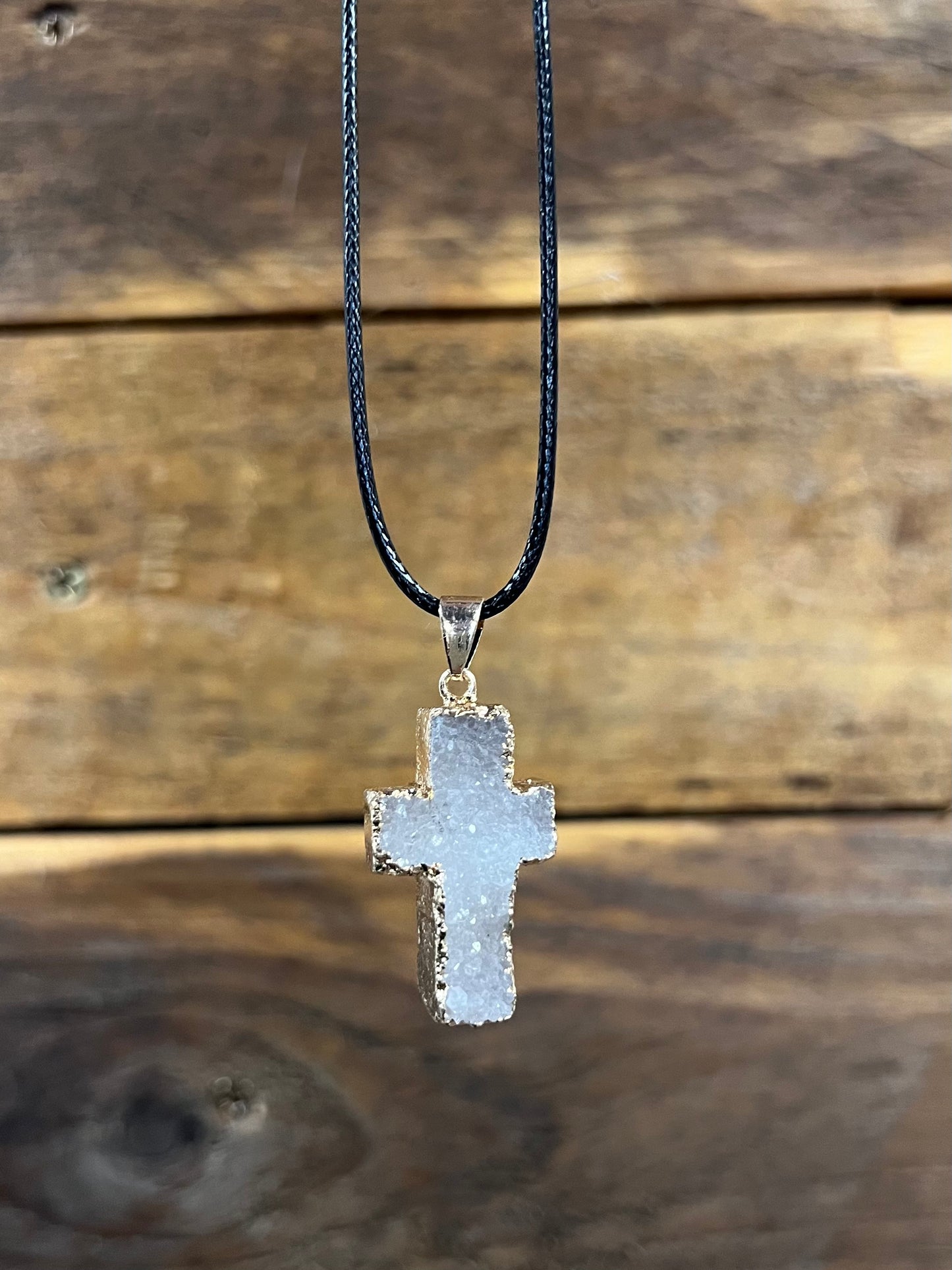 Aura Druzy Agate Cross Pendant Necklace