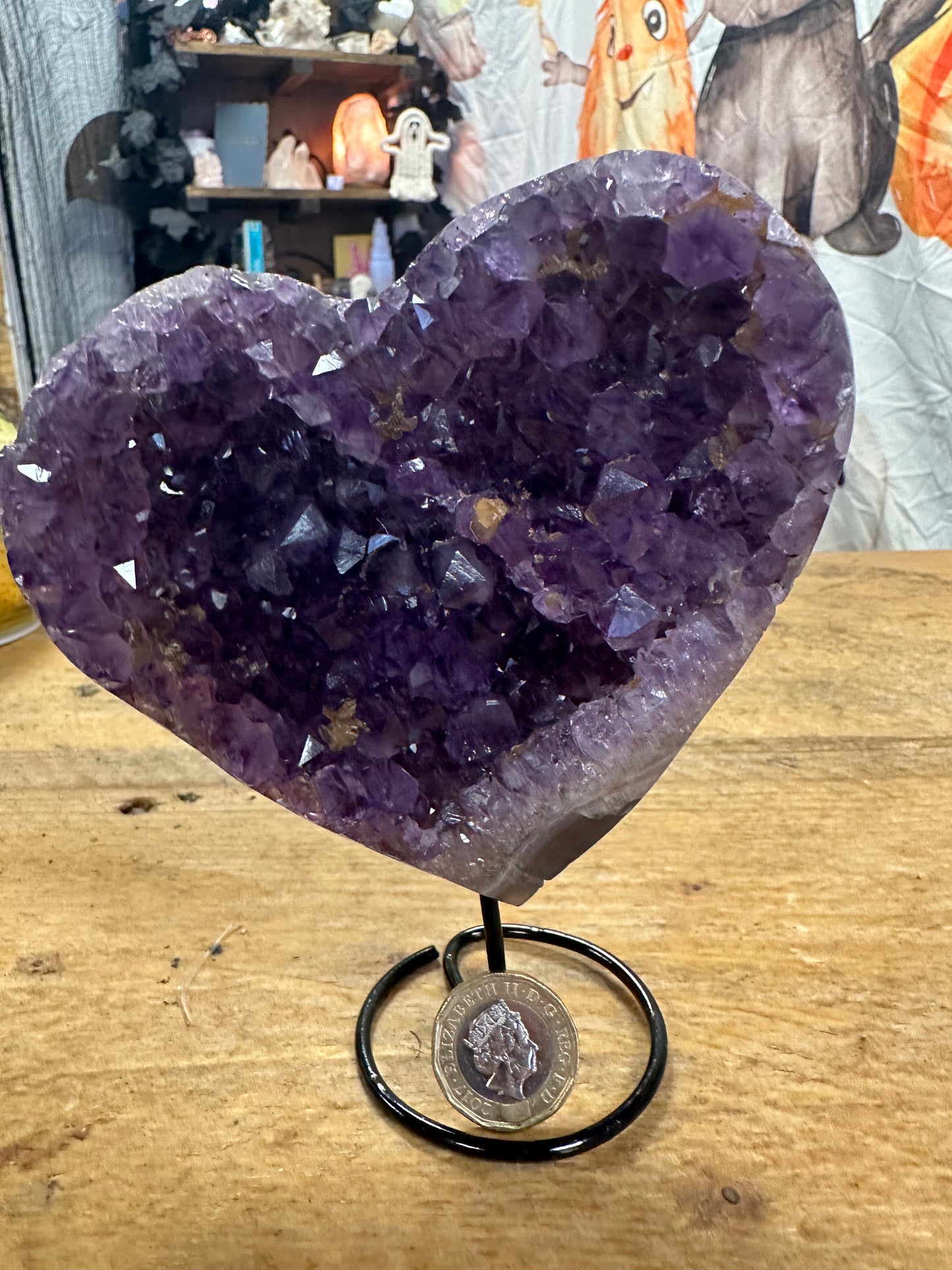 Stunning brazilian amethyst cluster heart on stand