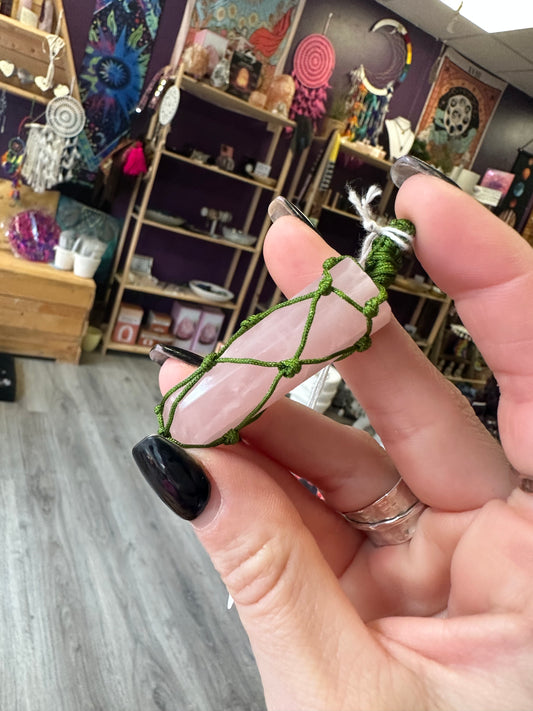 Small Rose Quartz Macrame Pendant