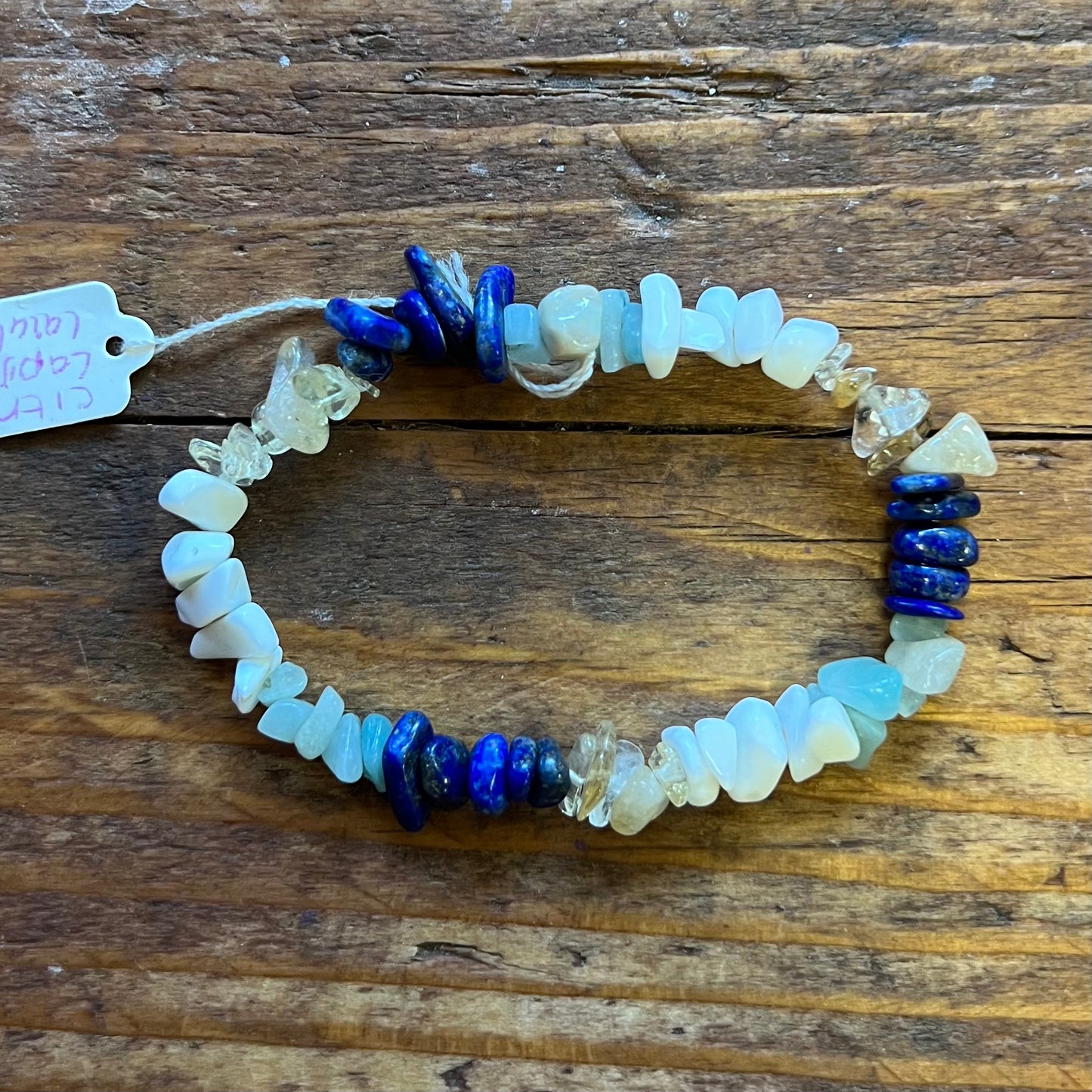 Lapis Lazuli, Citrine, Amazonite, White Agate Bracelet (small chip)