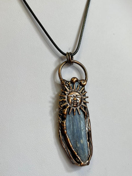 Raw Kyanite with moon detailing soldered with copper-nickel