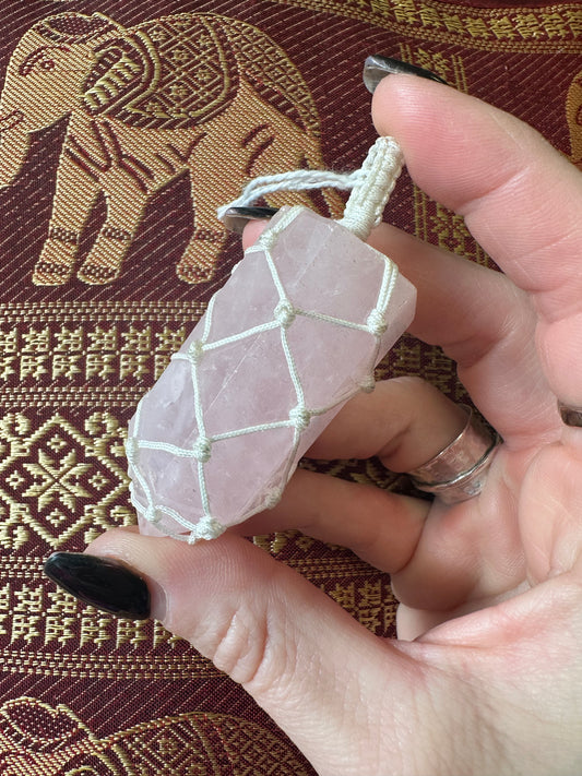 Macrame Rose Quartz Pendant