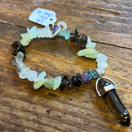 Smoky Quartz, Fluorite, Jade Charm Bracelet