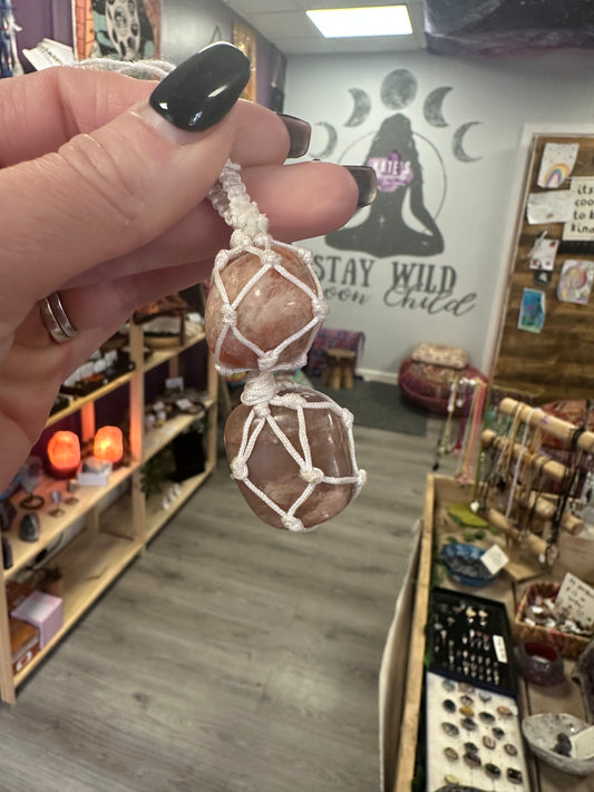 Double macrame crystal pendant ~ Sunstone & Moonstone