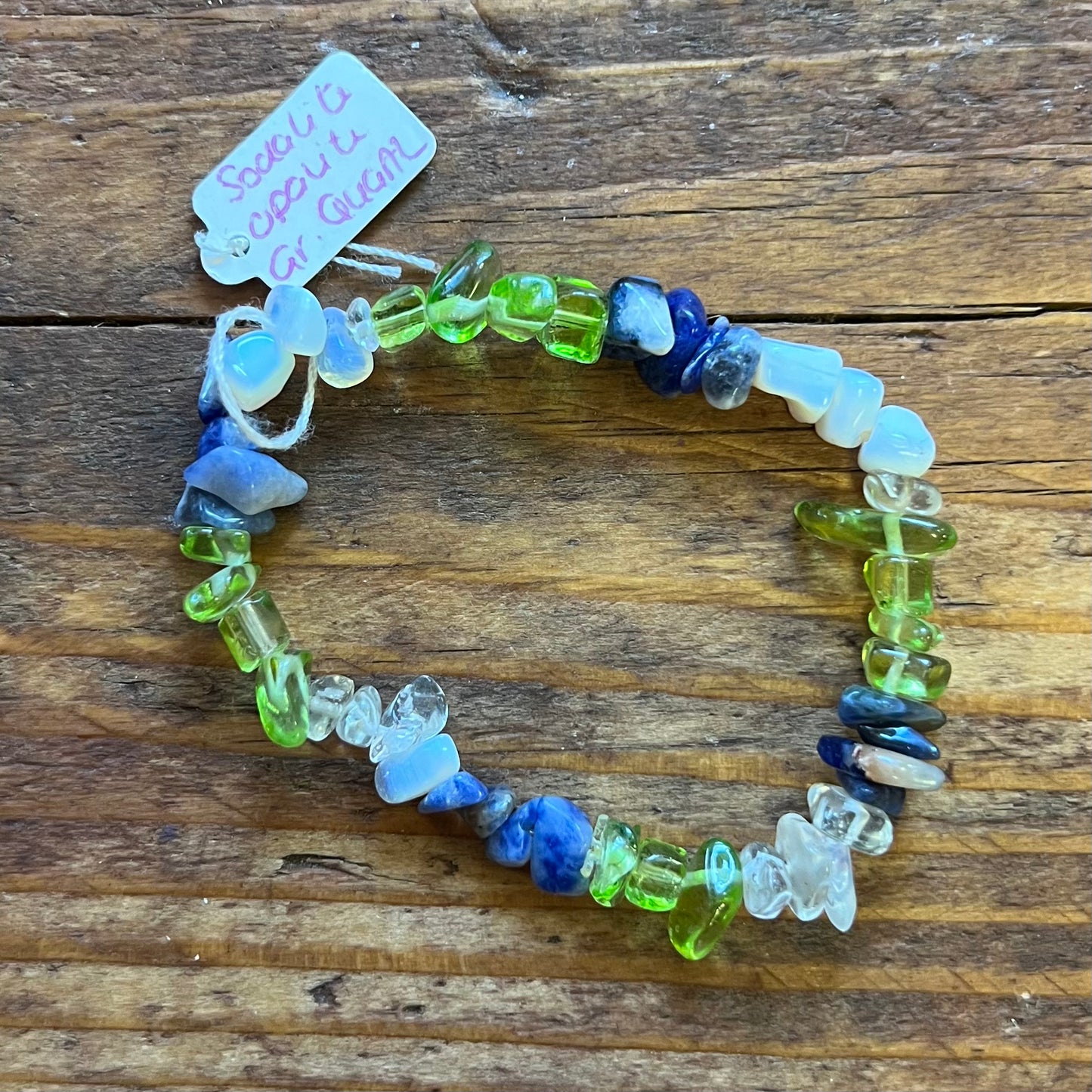 Sodalite, Opalite, Green Quartz Bracelet (small chip)