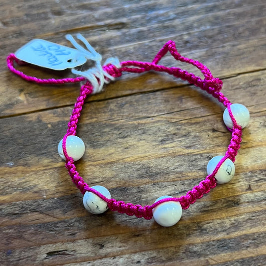 White Howlite Pink Adjustable Bracelet