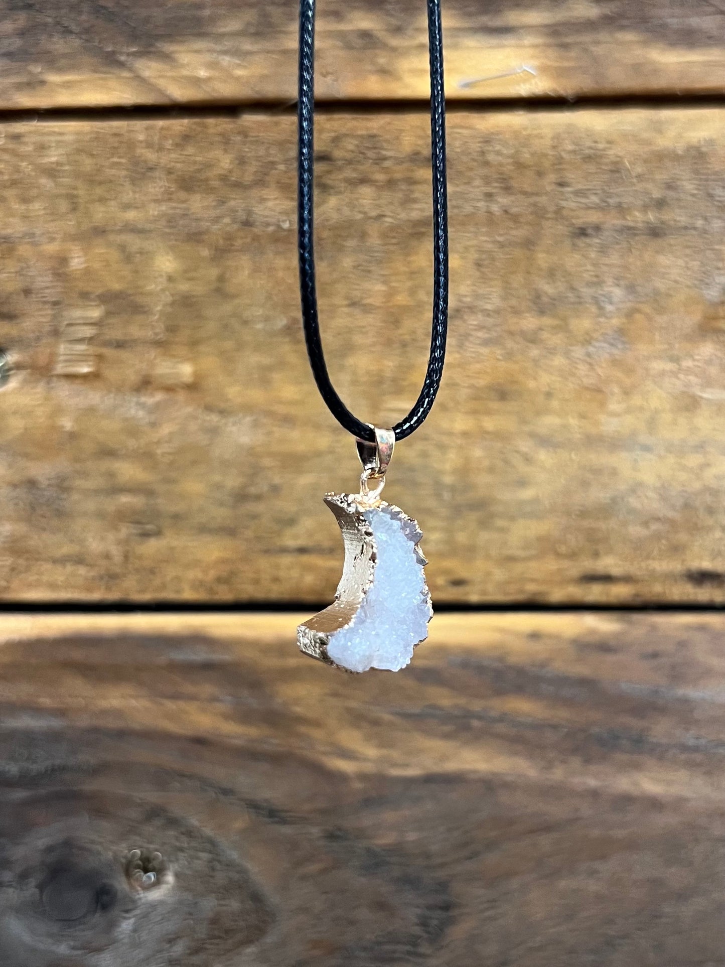 Aura Druzy Agate Moon Pendant Necklace