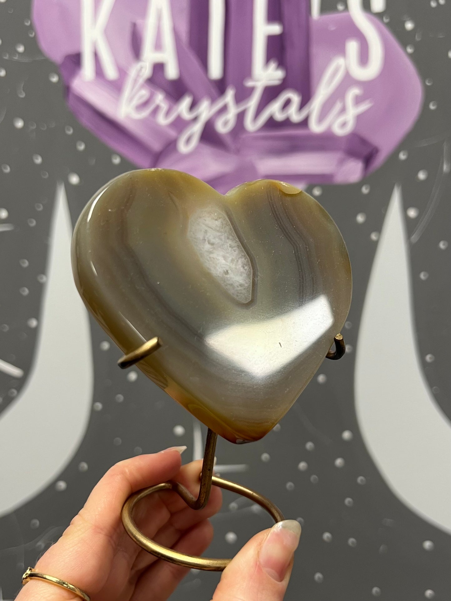 Blue Agate Heart Slice on gold stand