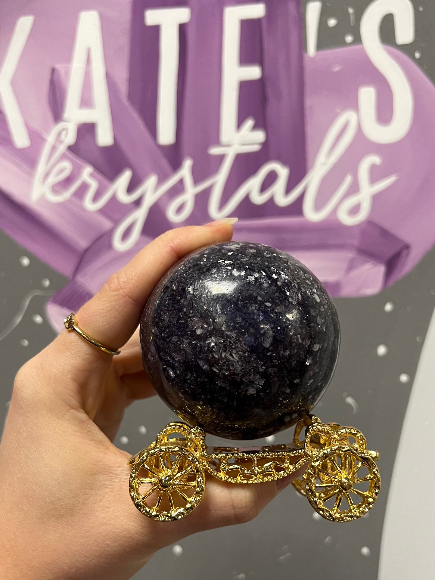 Purple Mica Sphere on gold carriage stand