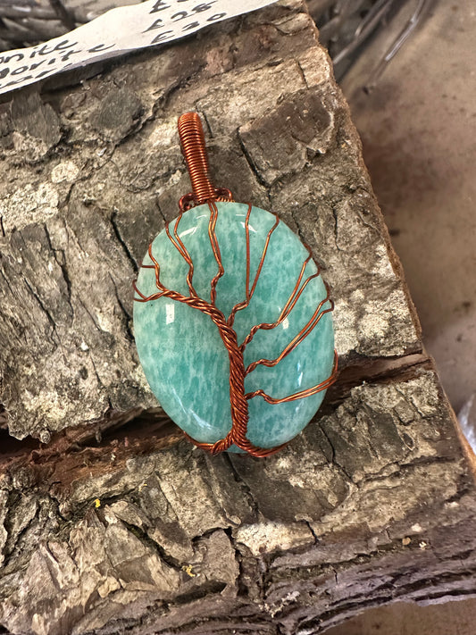 Amazonite Wire Wrapped Tree of Life Pendant