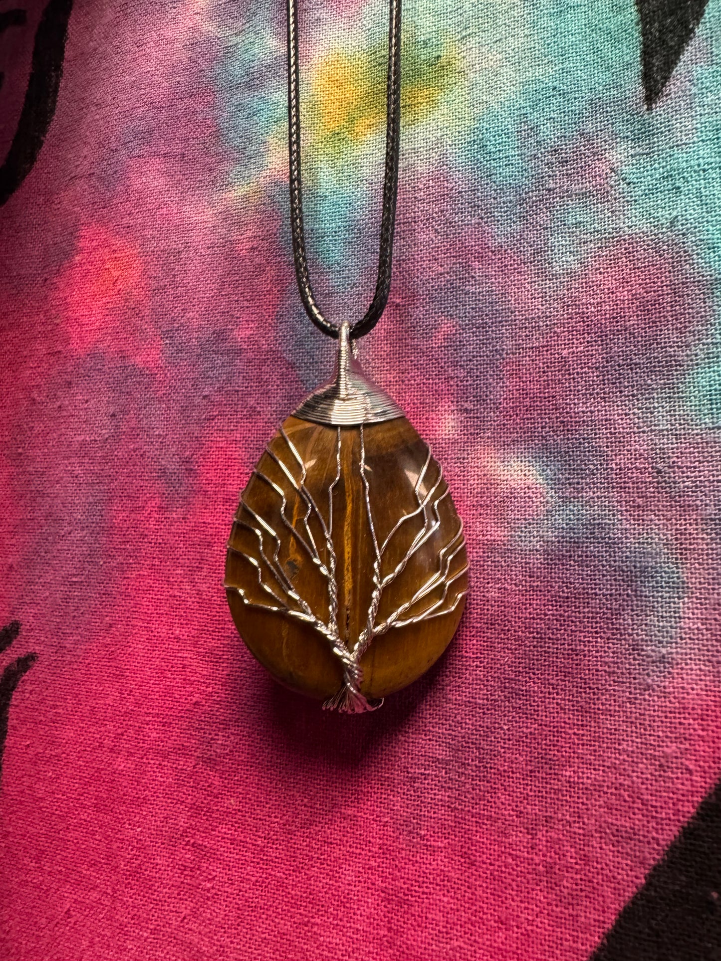 Tigers eye tree of life pendant necklace