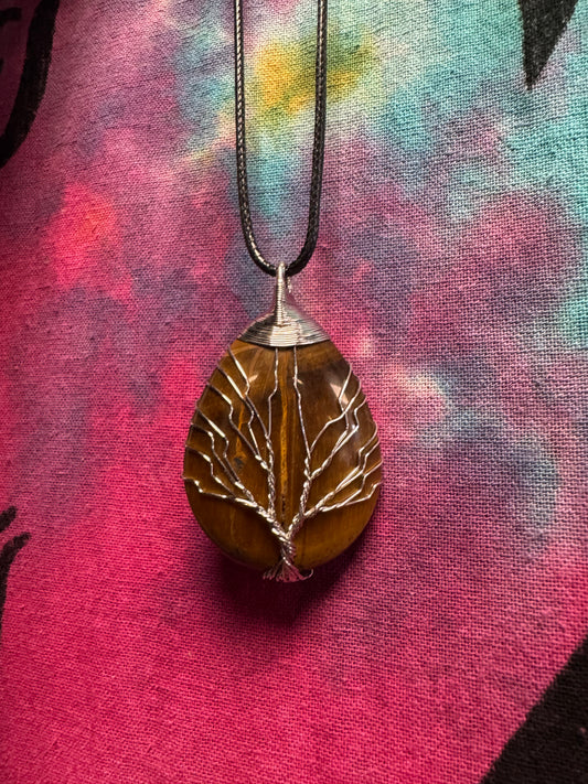 Tigers eye tree of life pendant necklace